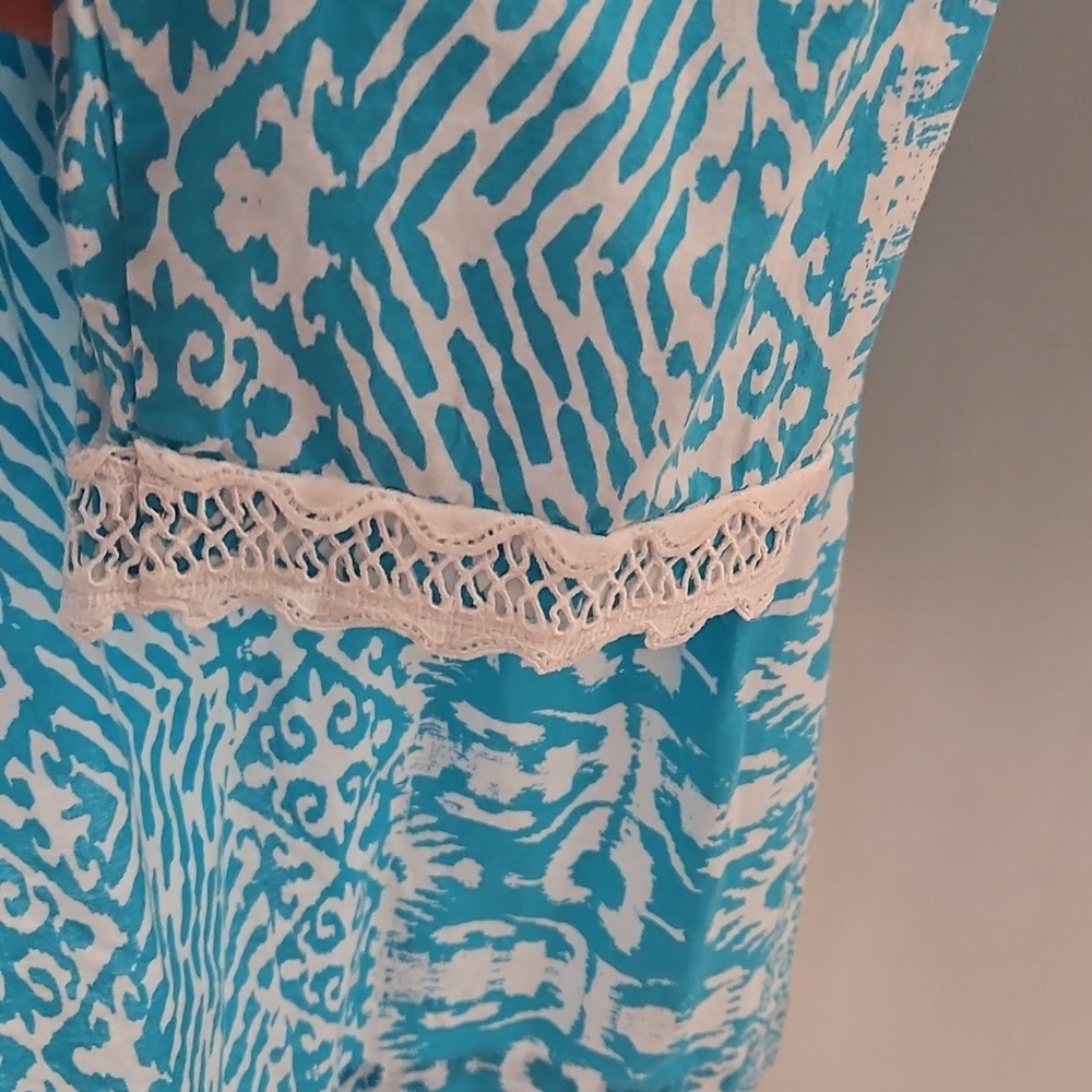 Oscar de la Renta Neiman Marcus Bohemian Retreat Ikat Tent Dress Lace V-Neck M - Picture 6 of 10